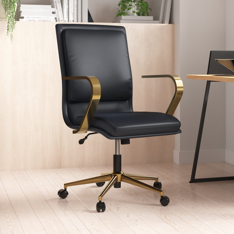 Anuschka Mid Back Designer Executive Upholstered Office Chair with Brushed Metal Base and Arms